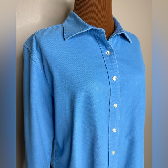 Lands' End Micro Corduroy Light Blue Button Down Shirt Size Large - Picture 2 of 8